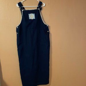 Christopher Banks Womens Jumper w Bibs Blue Dress Size 14 Embroidered Daisy’s